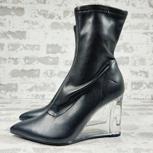 Black Wedge Heel Ankle Boots